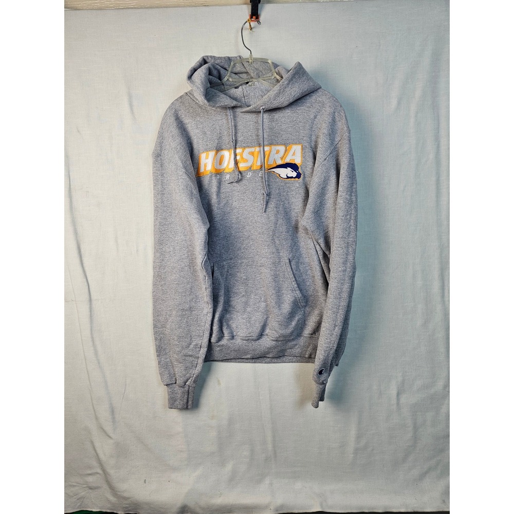 Champion Eco Hofstra Pride Hoodie Mens Medium Gray Embroidered Sweatshirt
